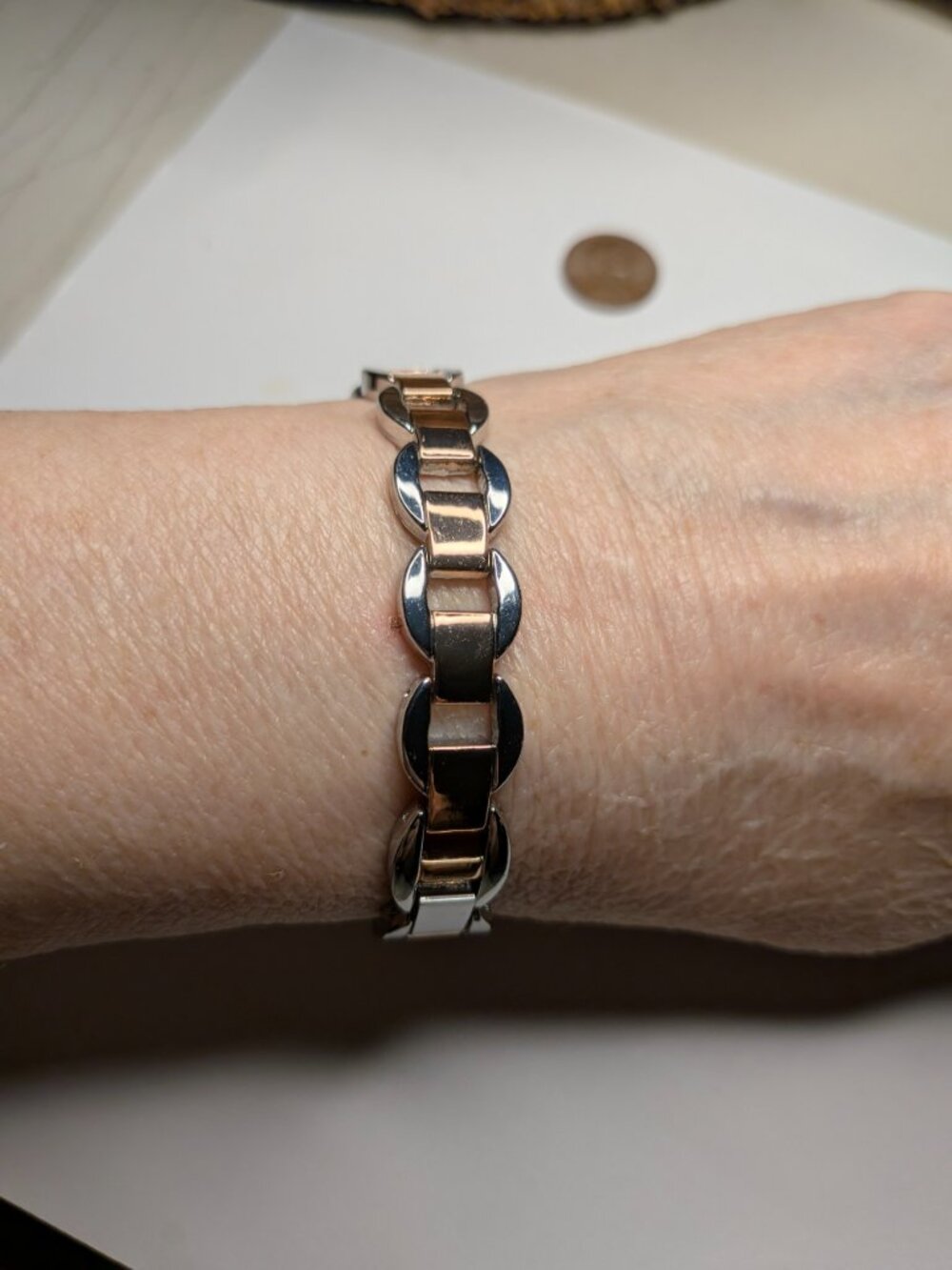 Two Tone Rhinestone Link Bracelet - Picture 2 of 6